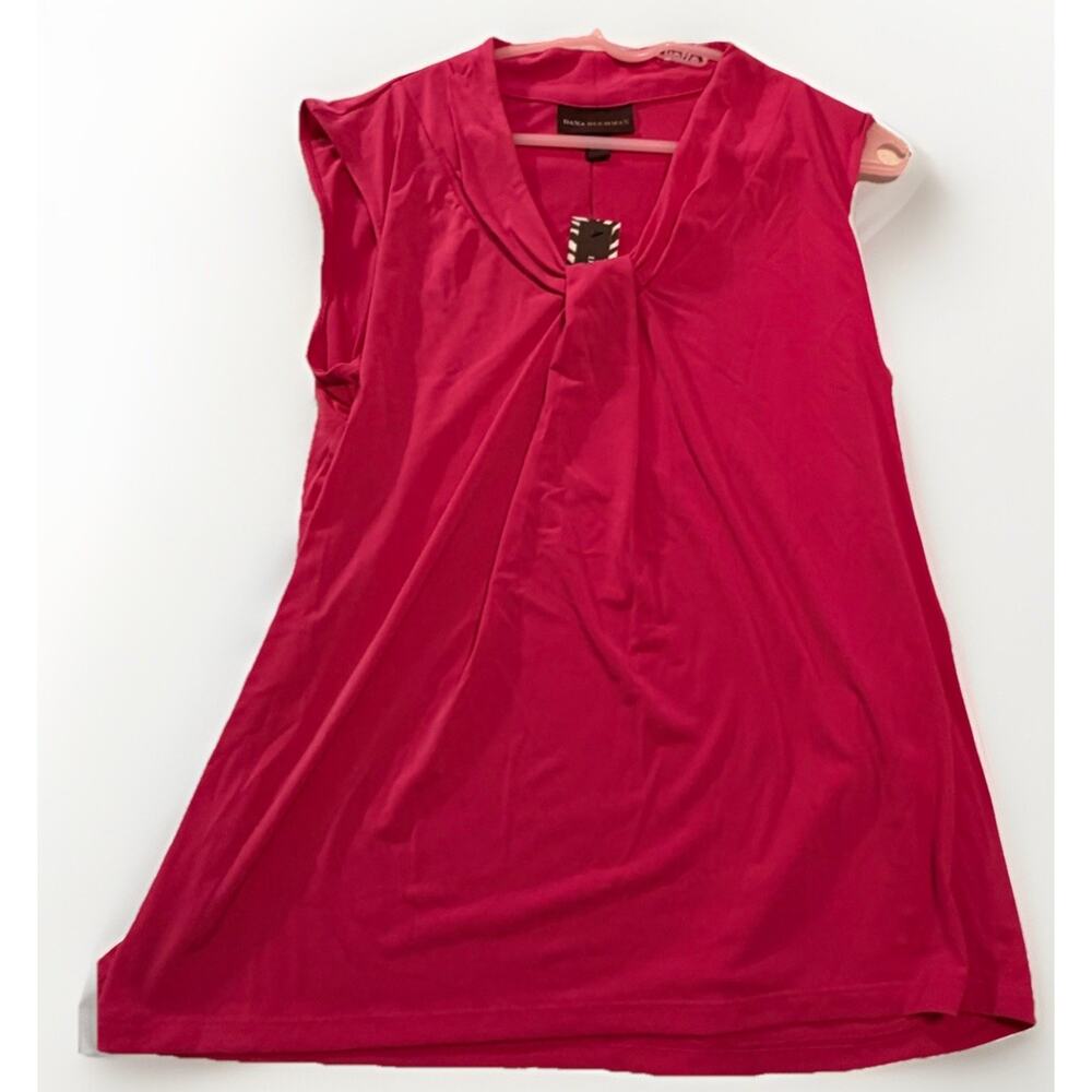 Dana Buchman Berry Pleated V-Neck Sleeveless Blouse Jersey Stretch XL NWT